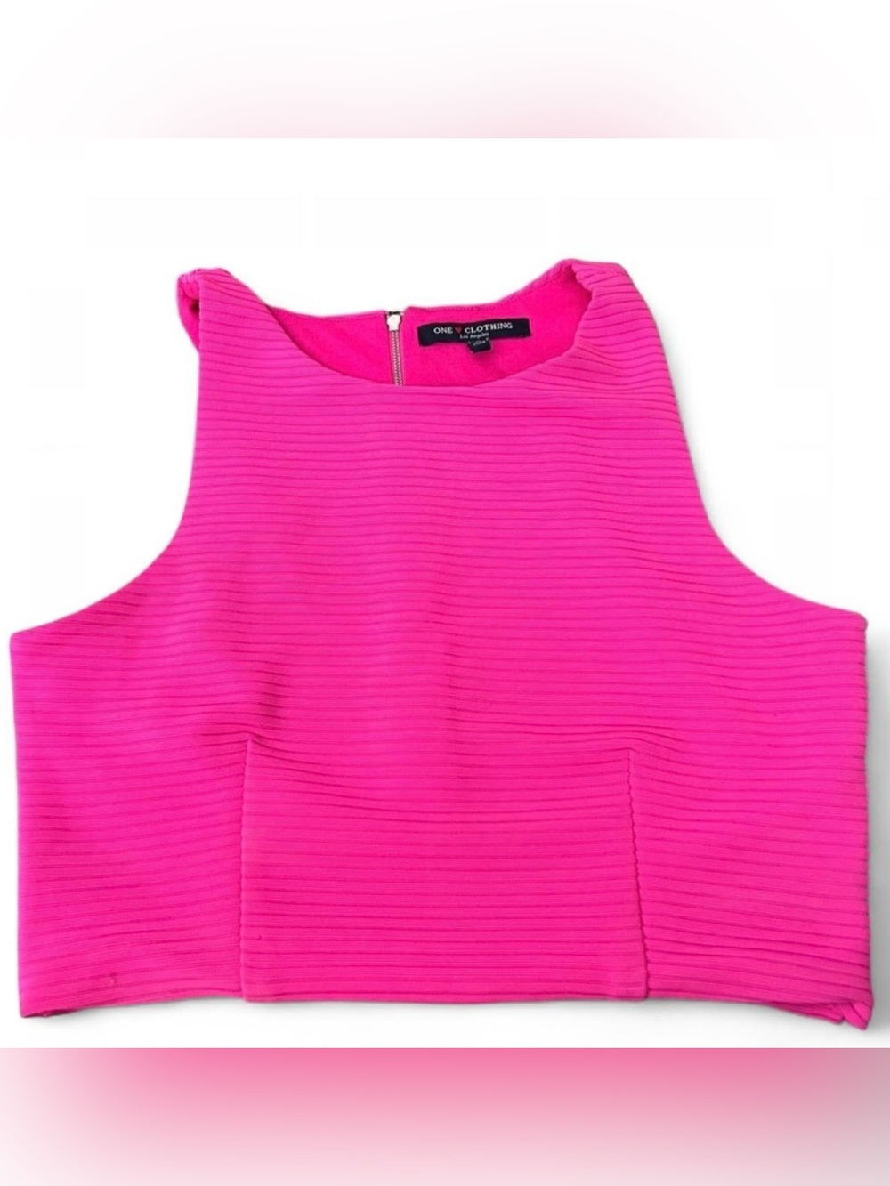 one clothing Neon Pink Ribbed Crop Top Large